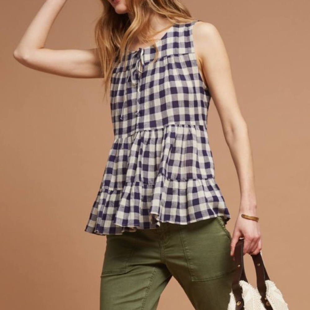 Anthropologie Tiered Gingham Top by Tylho Sz S EUC